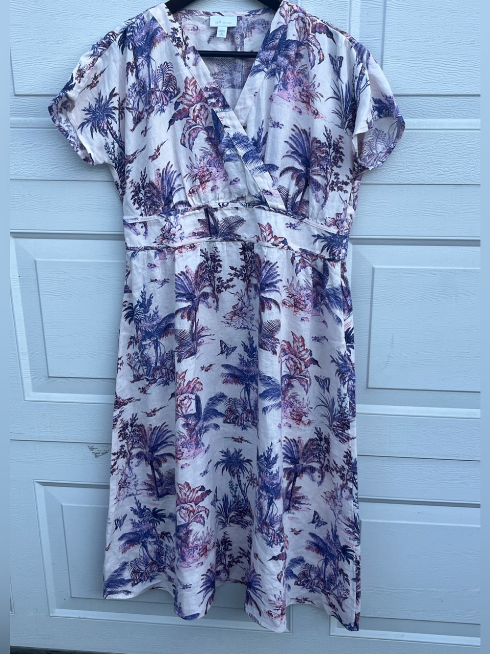 Women's J JILL Love Linen floral fit and flare short sleeves linen dress M